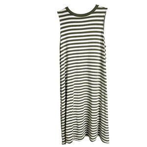 Time and Tru Women's Army Green and White Stripe T-Shirt Dress Size S Beach Boho